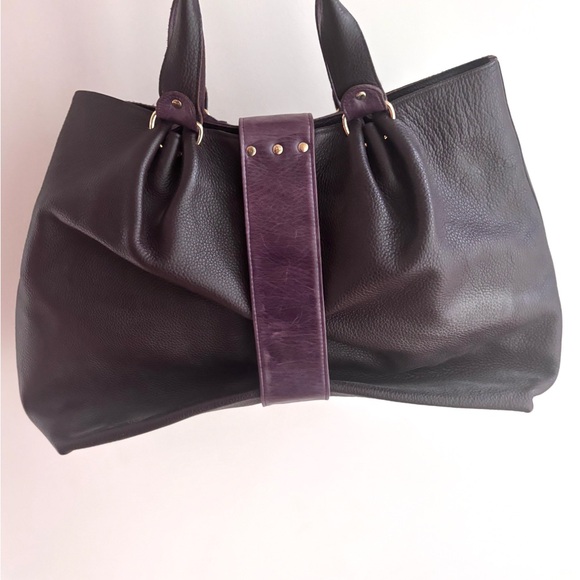 mitzi Handbags - Mitzi Baker Dark Brown Purple Leather Tote Bag